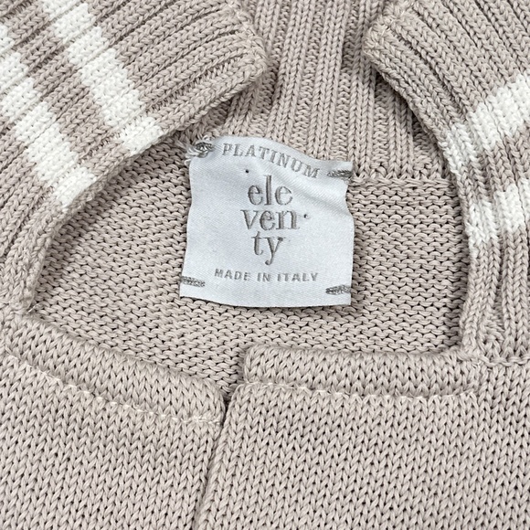 Eleventy Platinum Cotton Striped Tan Stand Collar Cardigan Sweater Mens 2XL - Picture 7 of 10